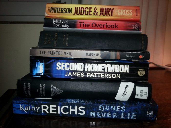 Recent reading. Kathy Reichs, James Patterson, W. Somerset Maughan, Michael Connelly, Dennis Wheatley.