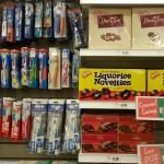 Chocolates next to toothbrushes